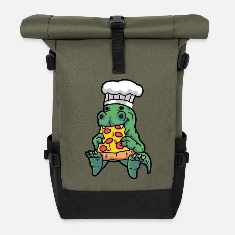 Pizza Bäcker Dino Restaurant Gourmet Kinder - Rolltop Rucksack - Olive/Schwarz