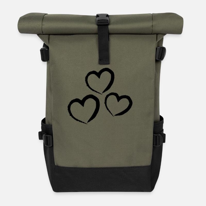 Herzen - Rolltop Rucksack - Olive/Schwarz