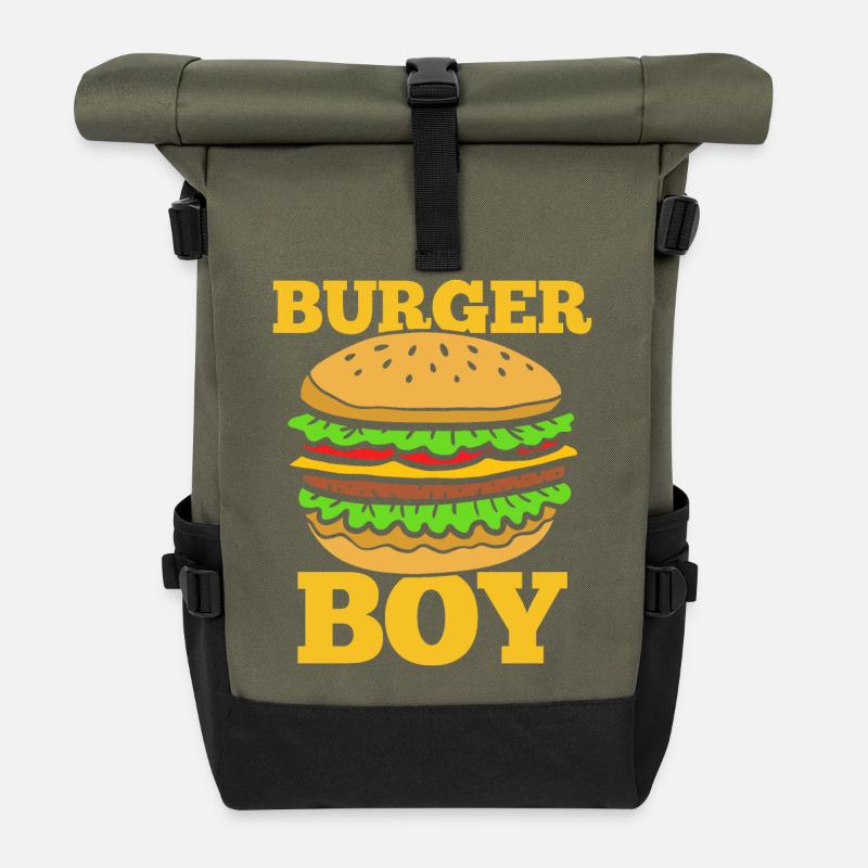 Burger Boy – Lustiges Fast Food Design - Rolltop Rucksack - Olive/Schwarz