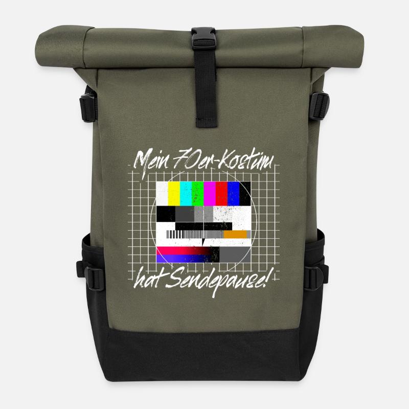 70er Jahre Kostüm Sendepause Testbild 70s Party - Rolltop Rucksack - Olive/Schwarz