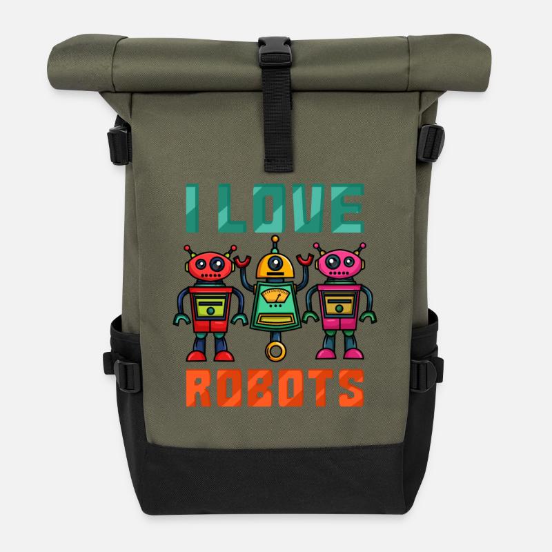 Roboter Robot - Rolltop Rucksack - Olive/Schwarz