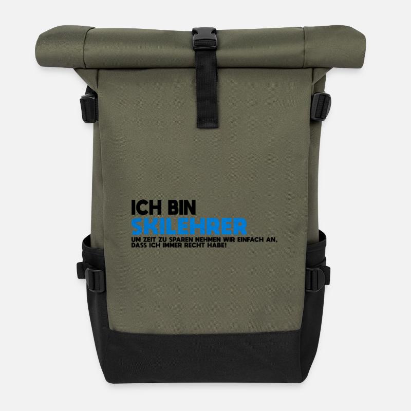 Skilehrer Blau Textur - Rolltop Rucksack - Olive/Schwarz