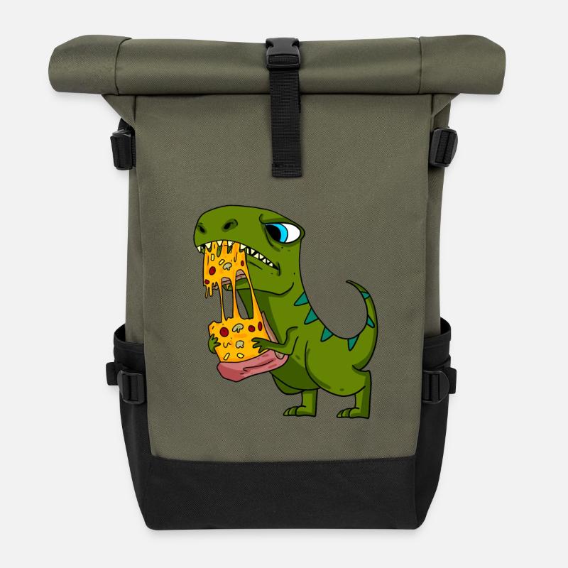Dino Dinosaurier Pizza Fast Food Essen Geschenk - Rolltop Rucksack - Olive/Schwarz