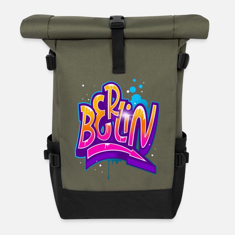 Berlin Graffiti - Rolltop Rucksack - Olive/Schwarz