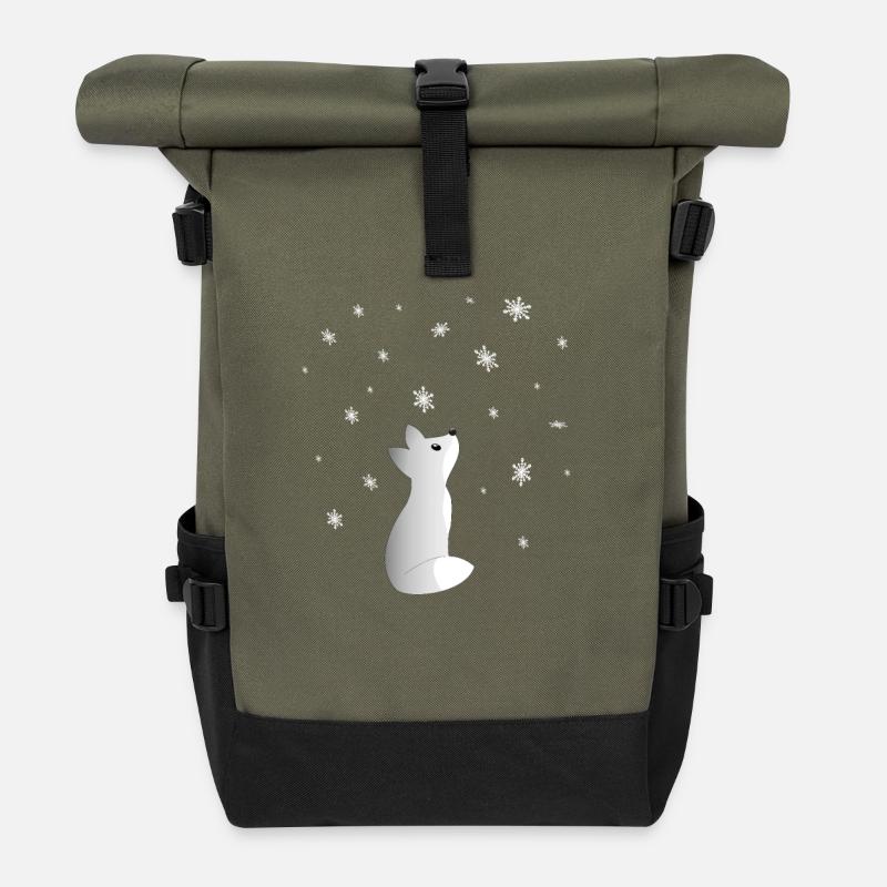 A Cute Snow Fox Watching Snowflakes Beautiful - Roll Top Backpack - olive/black