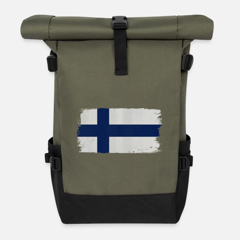 Finnische Flagge Acryl-Optik - Rolltop Rucksack - Olive/Schwarz