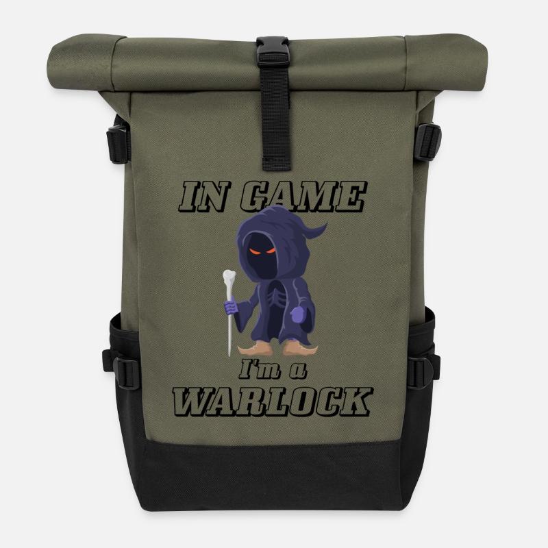 In Game I’m a Warlock Gaming Hexenmeister Design - Rolltop Rucksack - Olive/Schwarz