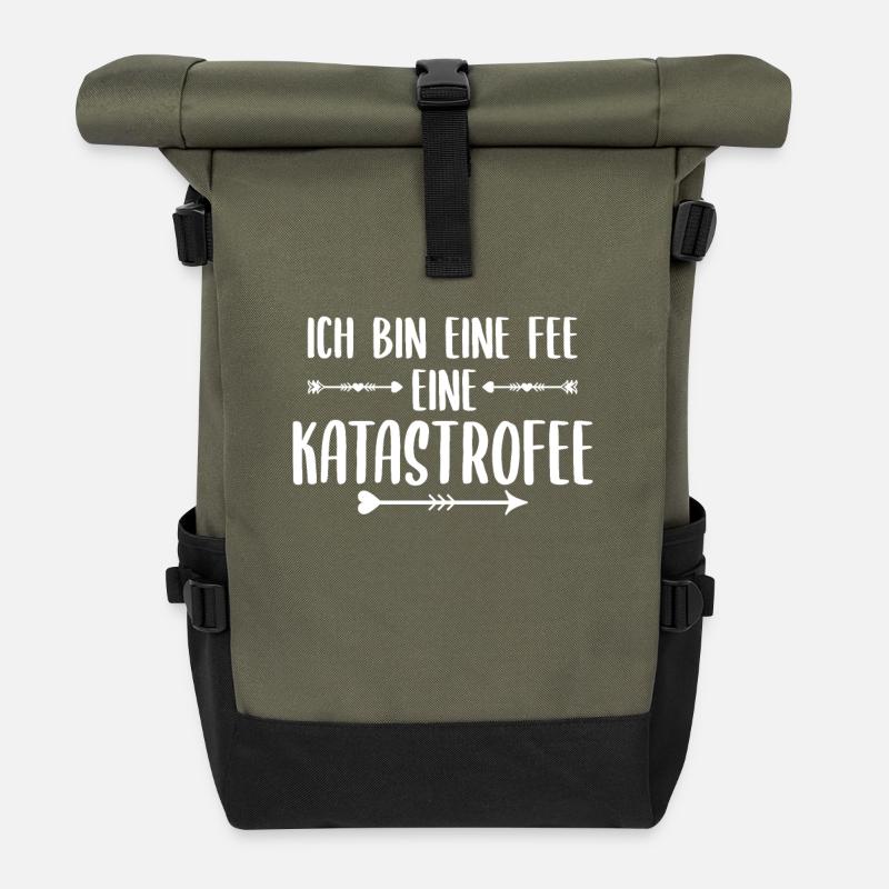 Lustiger Spruch Fee - Rolltop Rucksack - Olive/Schwarz
