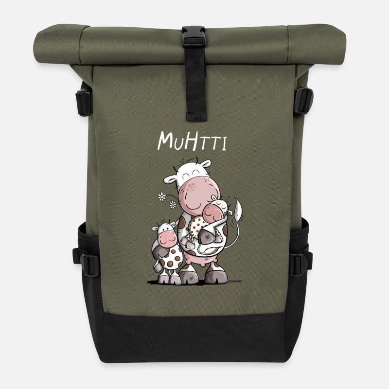 Muhtti I Mama Mutti Kuh Wortspiel Spruch - Rolltop Rucksack - Olive/Schwarz