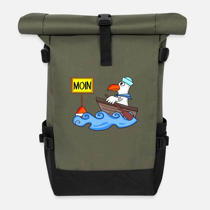 Moin Seemann Möwe Seemöwe Boot - Rolltop Rucksack - Olive/Schwarz