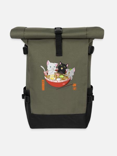 Ramen Katzen - Rolltop Rucksack - Olive/Schwarz