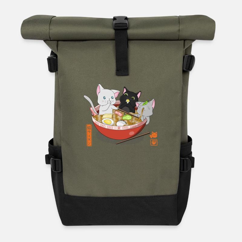Ramen Chats - Sac à dos roll top - olive/noir
