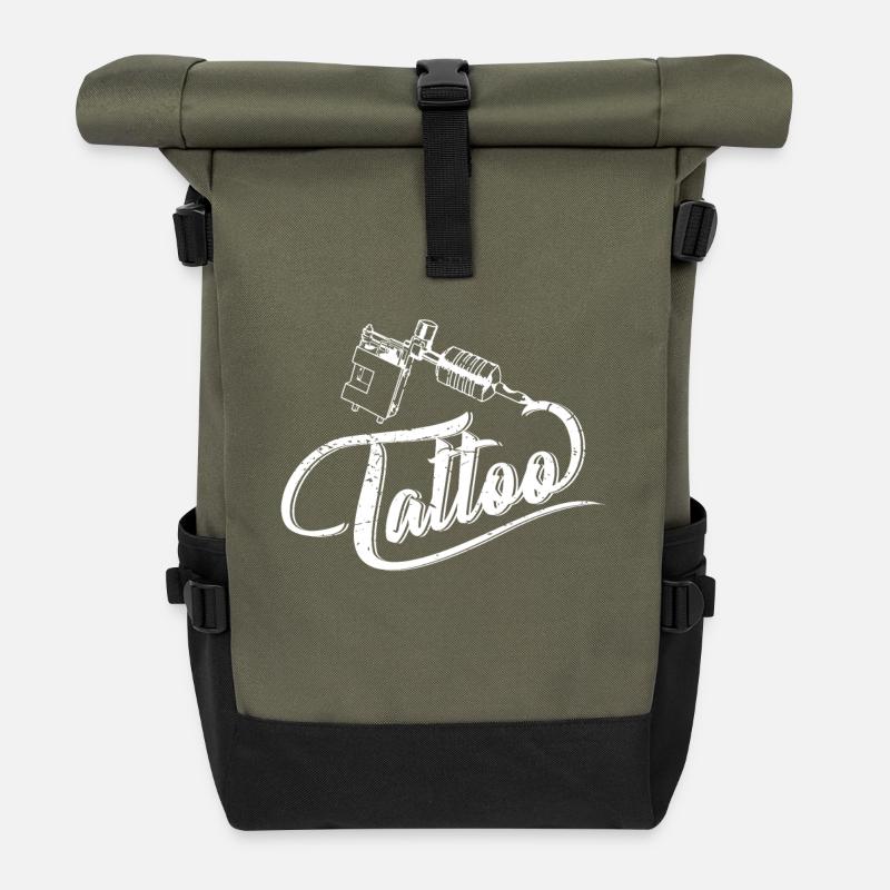 Tattoo Maschine - Rolltop Rucksack - Olive/Schwarz