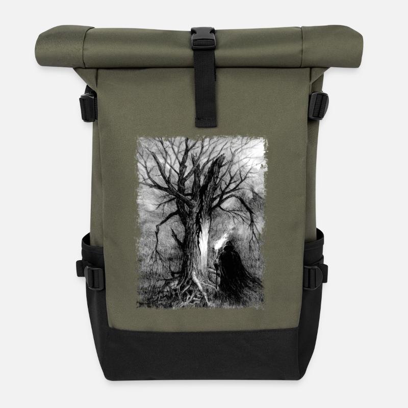 Der Schatten des Wanderers an einem toten Baum - Rolltop Rucksack - Olive/Schwarz