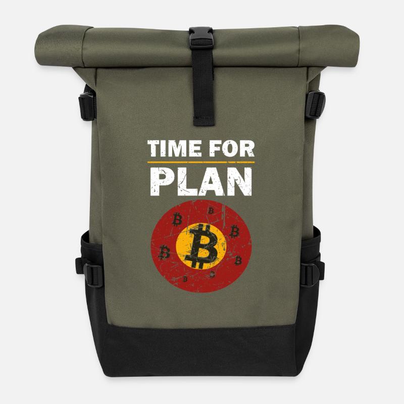 Bitcoin Time for Plan B Krypto Crypto Blockchain - Rolltop Rucksack - Olive/Schwarz