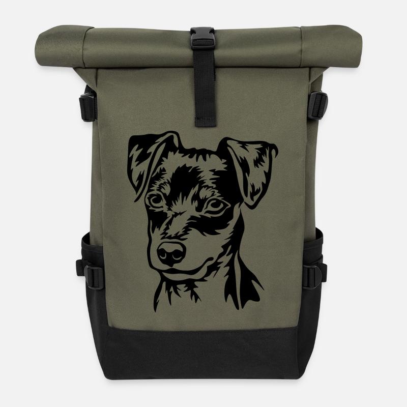 Zwergpinscher Kopf - Rolltop Rucksack - Olive/Schwarz