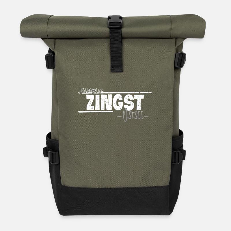 Zingst mein Lieblingsplatz an der Ostsee - Rolltop Rucksack - Olive/Schwarz