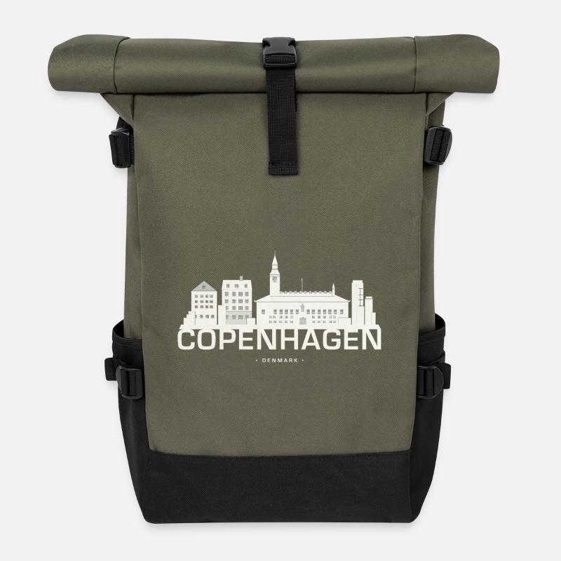 Copenhagen Copenhagen skyline - Roll Top Backpack - olive/black