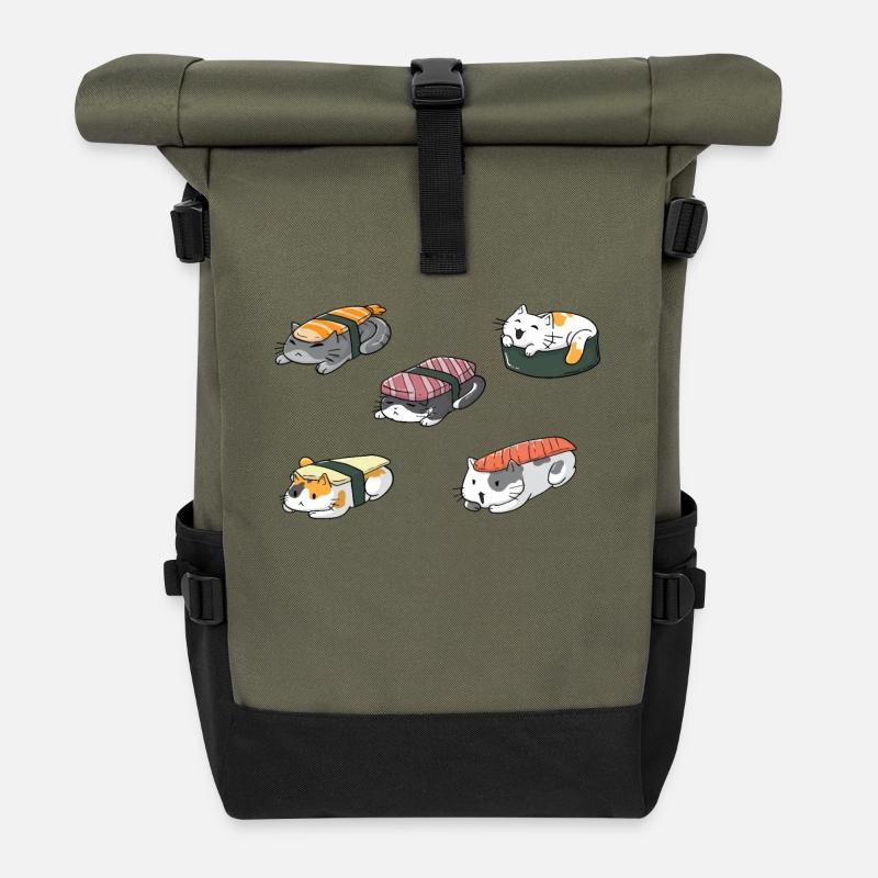 Sushi Katzen - Rolltop Rucksack - Olive/Schwarz