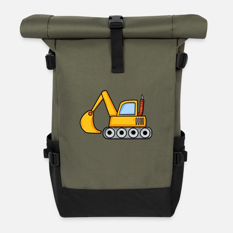 Bagger Baustelle Fahrzeug - Rolltop Rucksack - Olive/Schwarz