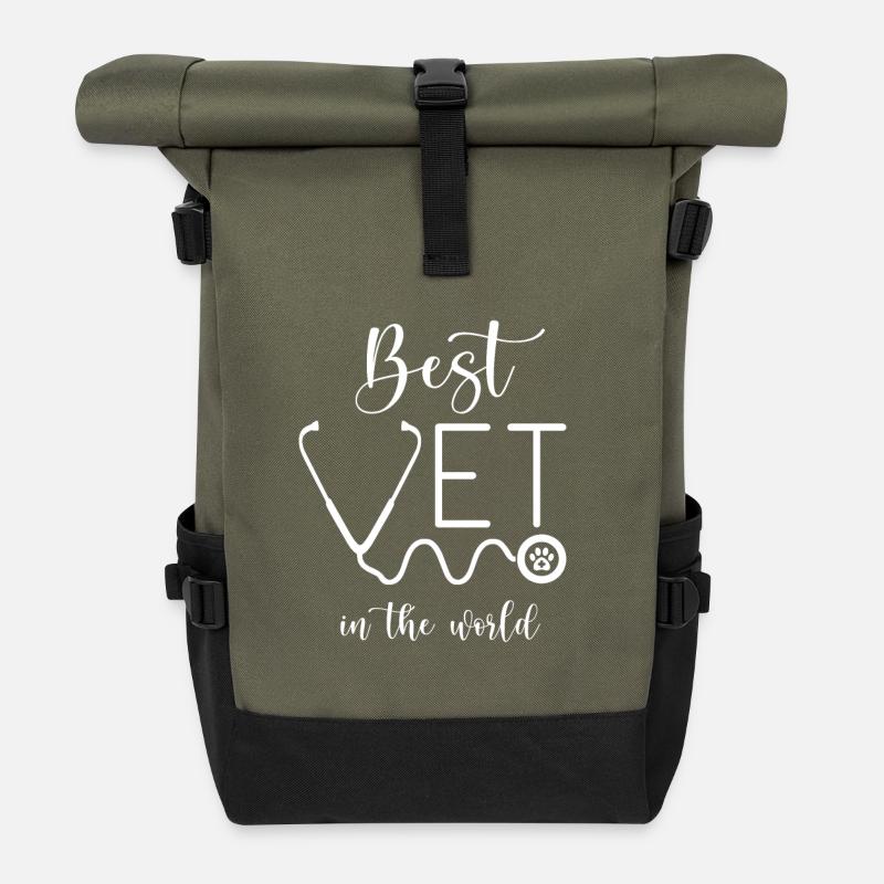 Tierarzt Geschenk Spruch Bester Tierarzt - Rolltop Rucksack - Olive/Schwarz