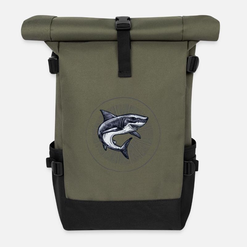 Dancing Shark - Sac à dos roll top - olive/noir