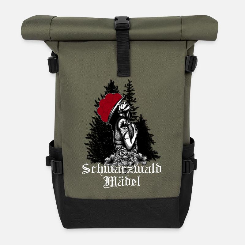 Schwarzwaldmädel Bollenhut Schwarzwald Bild Modern - Rolltop Rucksack - Olive/Schwarz