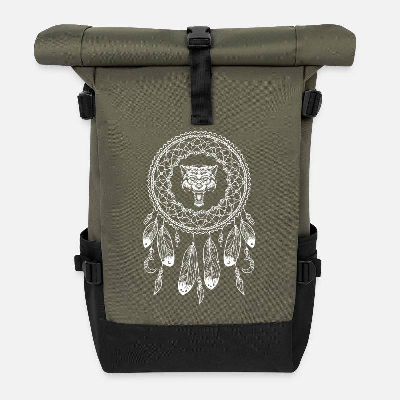 Sternzeichen Native American Wolf - Rolltop Rucksack - Olive/Schwarz