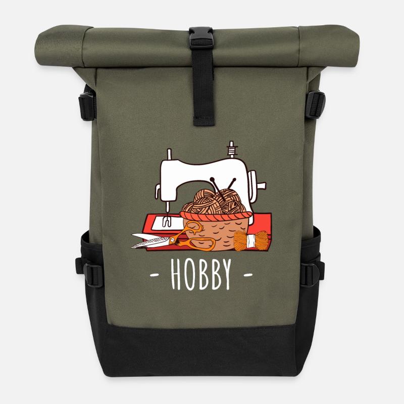 Näh- und Strickhobby-Basteldesign - Rolltop Rucksack - Olive/Schwarz