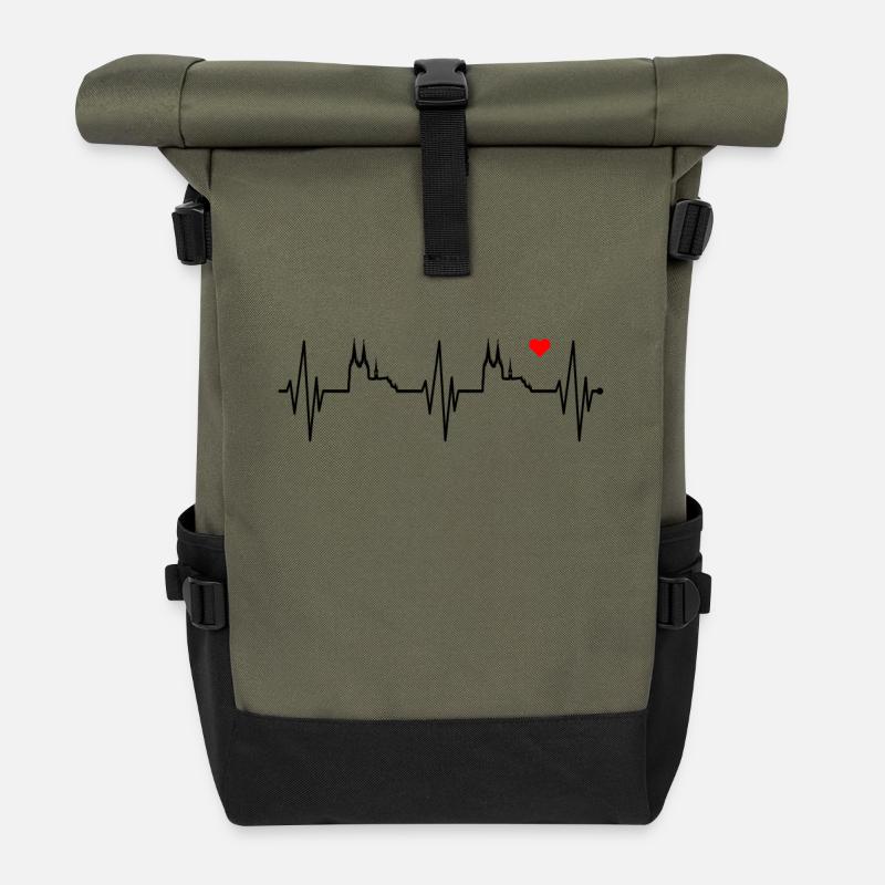 Köln Skyline Herzschlag Herz Liebe Kölsch Kölner - Rolltop Rucksack - Olive/Schwarz