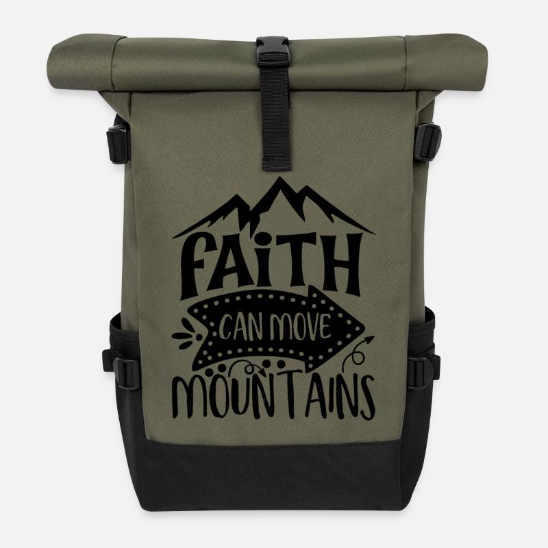 Faith Can Move Mountains Inspiration - Rolltop Rucksack - Olive/Schwarz