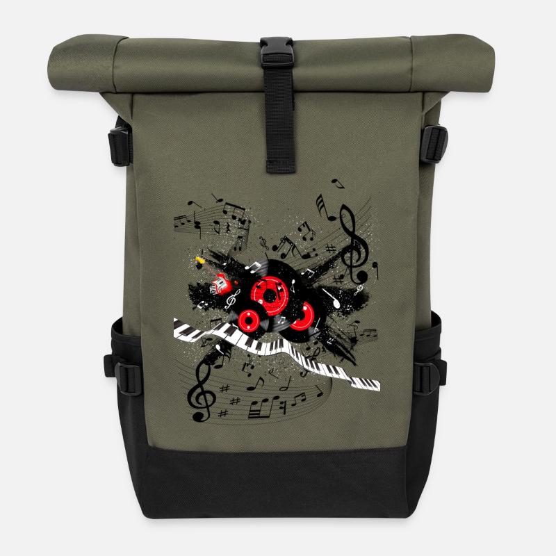 Rote Plattenmelodie und Tastenspur - Rolltop Rucksack - Olive/Schwarz