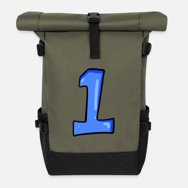 Ziffer 1 Blau - Nummer Eins - Rolltop Rucksack - Olive/Schwarz