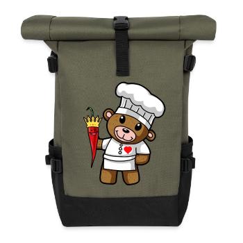 Teddy Bear Hot Chilli Chef Restaurant Kitchen. - Roll Top Backpack - olive/black - Front