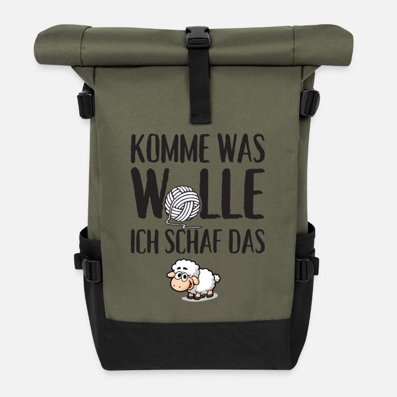 Komme was Wolle ich Schaf das - Rolltop Rucksack - Olive/Schwarz