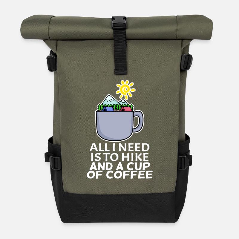 Kaffee Berg Berge Wandern - Rolltop Rucksack - Olive/Schwarz