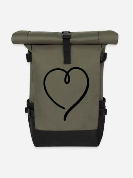 Herz Schwarz Modern - Rolltop Rucksack - Olive/Schwarz