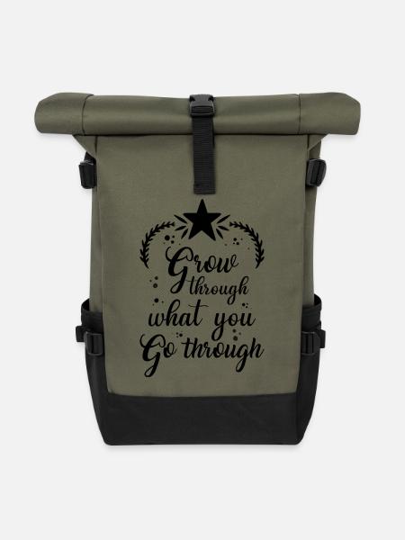 Motivation Spruch - Rolltop Rucksack - Olive/Schwarz