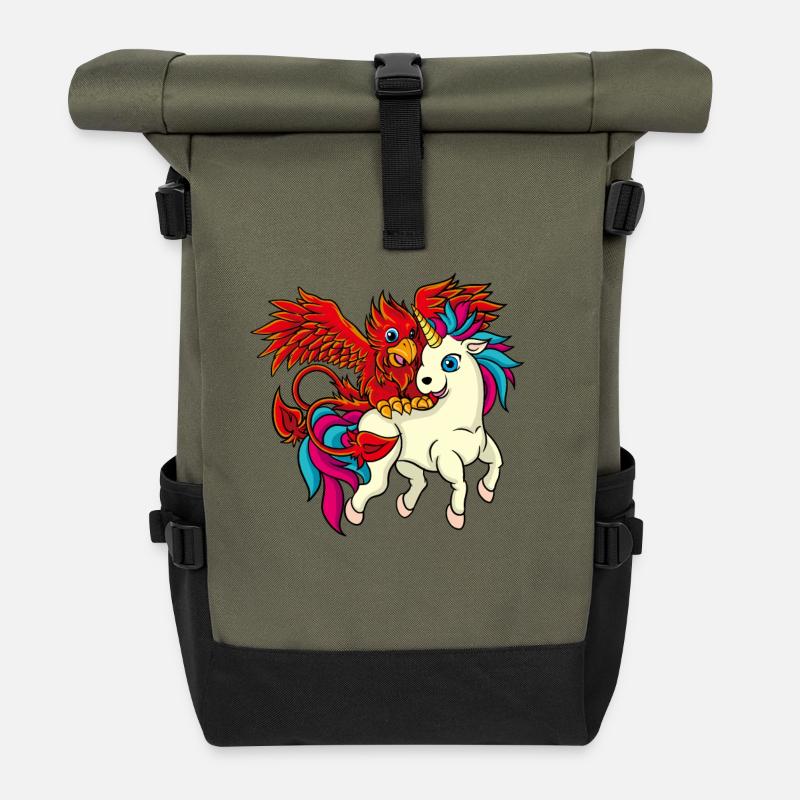 Les meilleurs amis - Licorne et Phoenix - Sac à dos roll top - olive/noir
