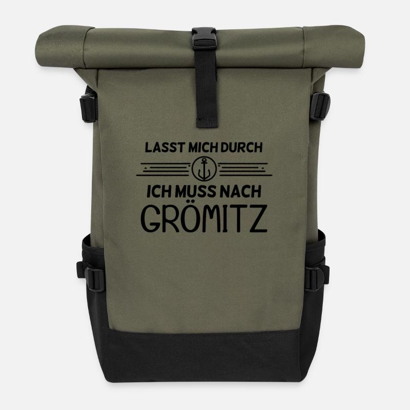 Grömitz Ostsee Spruch Geschenk - Rolltop Rucksack - Olive/Schwarz