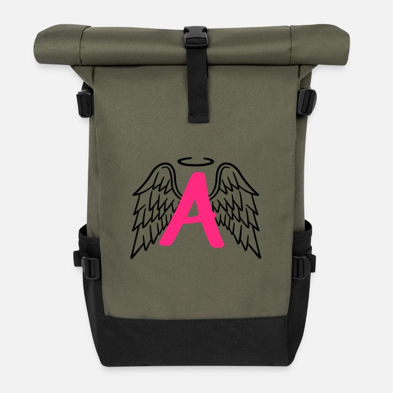 Schutzengel mit Engelsflügel Buchstabe A - Rolltop Rucksack - Olive/Schwarz