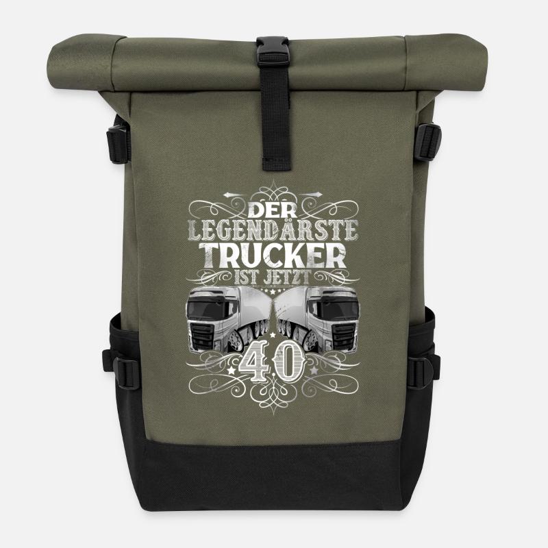 40. Geburtstag Lkw Fahrer Trucker - Rolltop Rucksack - Olive/Schwarz