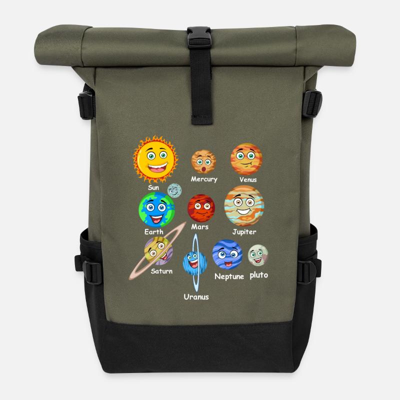 Solar system planets - Roll Top Backpack - olive/black
