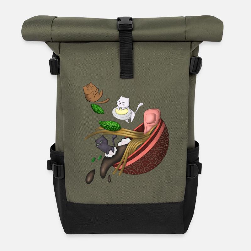 Skurrile Katzennudel - Rolltop Rucksack - Olive/Schwarz
