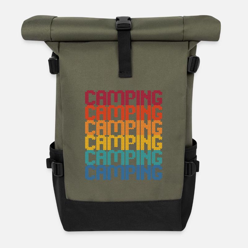 Camping Regenbogen Blockschrift - Rolltop Rucksack - Olive/Schwarz