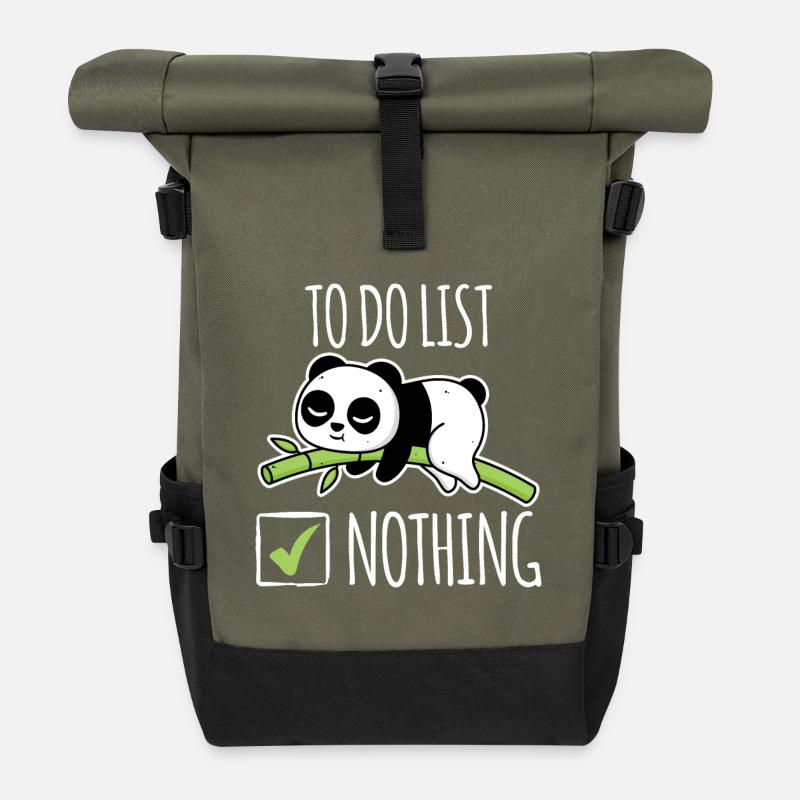 To Do List Nothing Panda Funny Shirt - Roll Top Backpack - olive/black