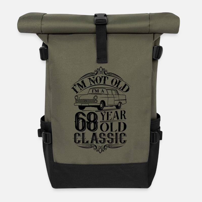 68. Geburtstag Klassiker Oldtimer - Rolltop Rucksack - Olive/Schwarz