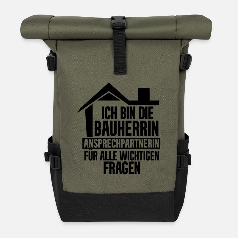 Bauherrin Hausbau - Rolltop Rucksack - Olive/Schwarz