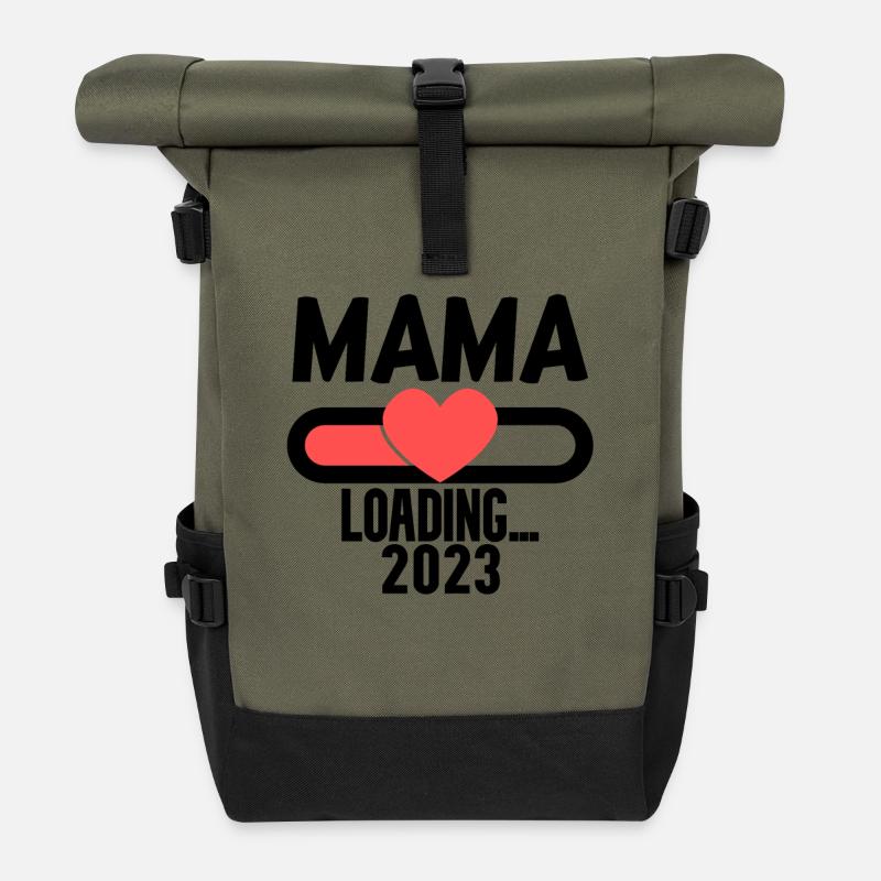 Mama 2023 - Werdende Mutter 2023 loading - Rolltop Rucksack - Olive/Schwarz