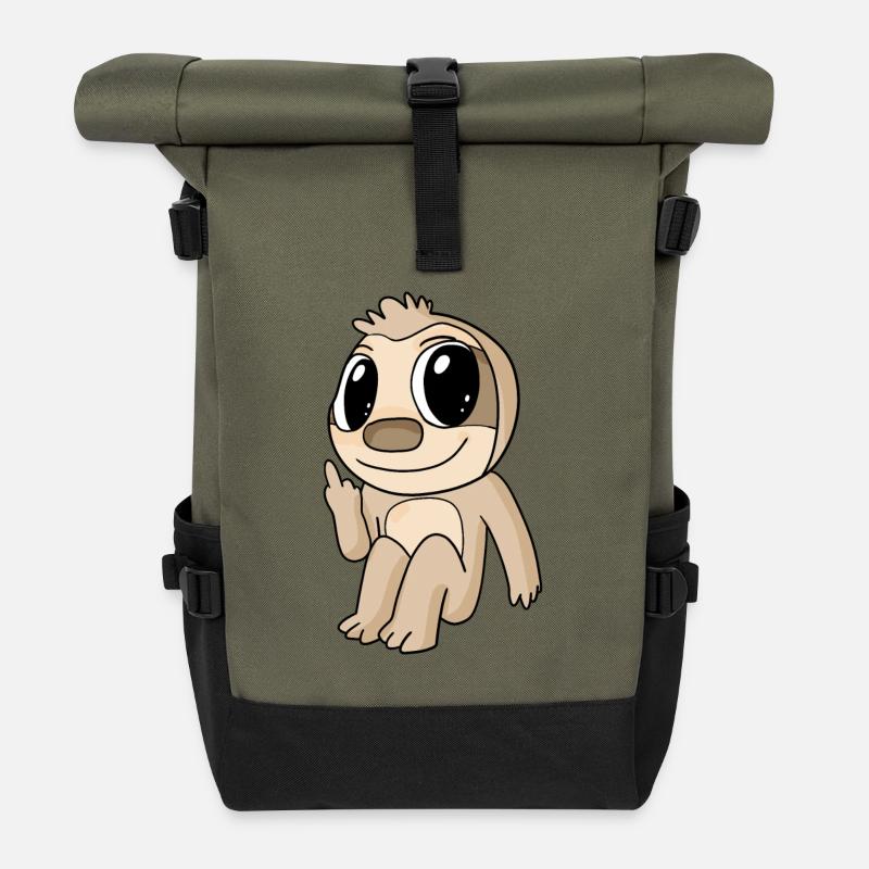 Faultier lustig Mittelfinger - Rolltop Rucksack - Olive/Schwarz